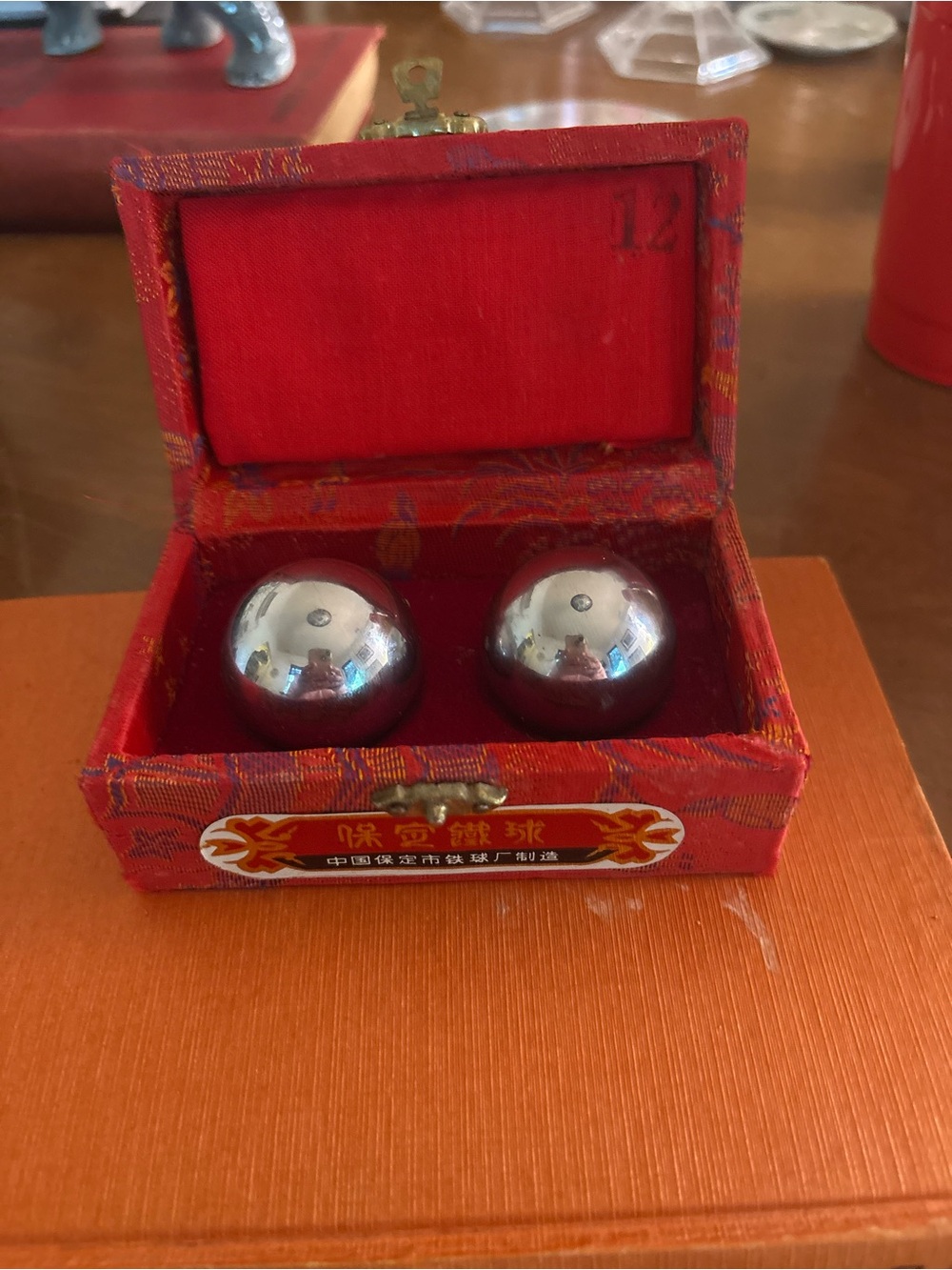 Chinese Baoding Meditation Balls in Red Fabric Box
